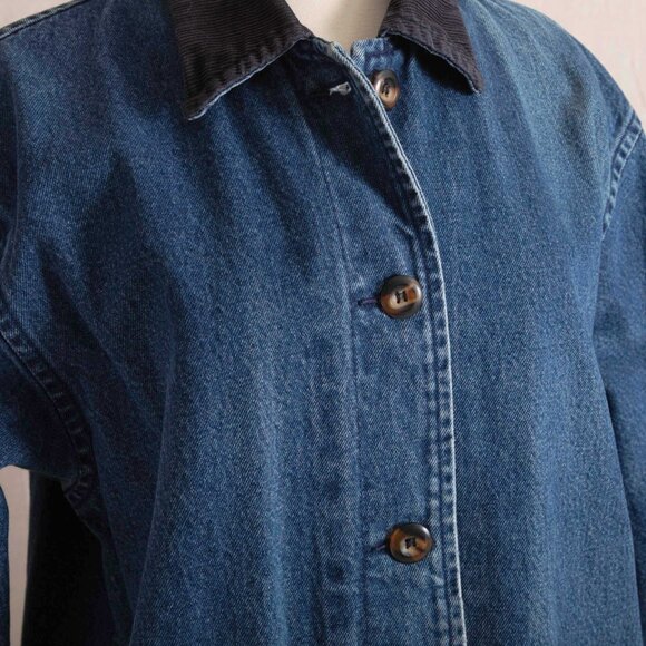 Vintage 90s St. John's Bay Women's Denim Barn Coat Chore Jacket Corduroy Collar - Picture 2 of 10
